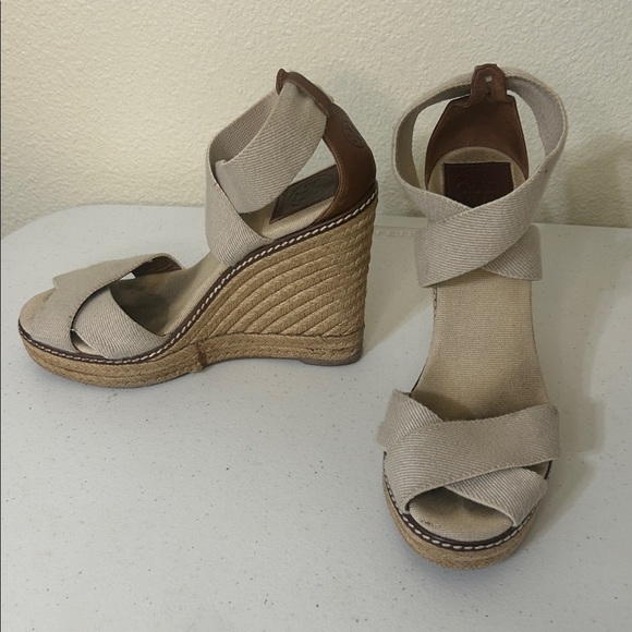 Tory Burch Women's Beige Wedge Sandals - Picture 1 of 5